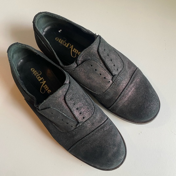 Otto d’Ame Size 38 Metallic Sueded Slip On Laceless Oxford Shoes - Picture 6 of 8